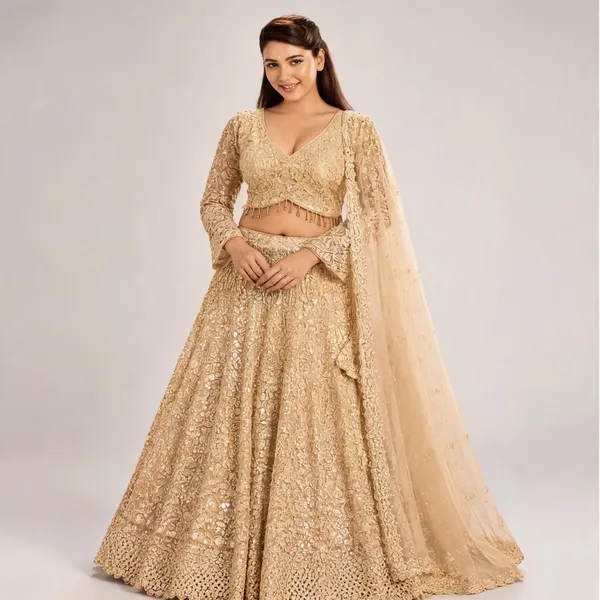 Beige_Cotton_Lehenga_Blouse_And_Dupatta_For_Women