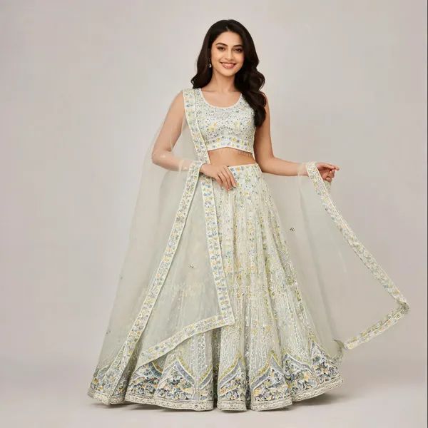 White_Cotton_Lehenga_Blouse_And_Dupatta_For_Women