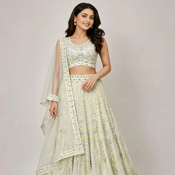 White_Cotton_Lehenga_Blouse_And_Dupatta_For_Women