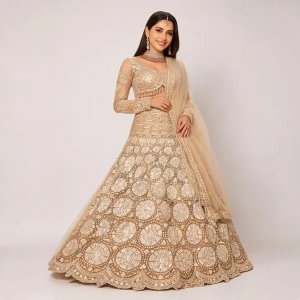 Beige_Cotton_Lehenga_Blouse_And_Dupatta_For_Women