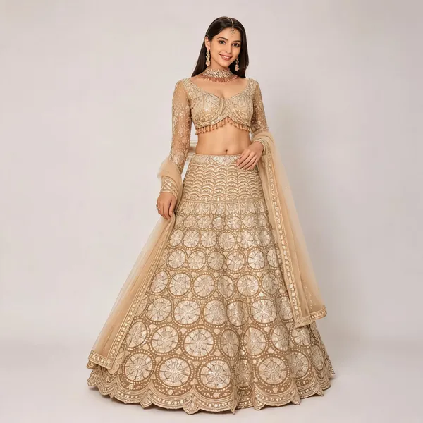 Beige_Cotton_Lehenga_Blouse_And_Dupatta_For_Women