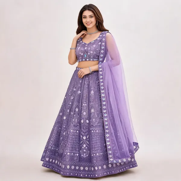 Lavender_Cotton_Lehenga_Blouse_And_Dupatta_For_Women