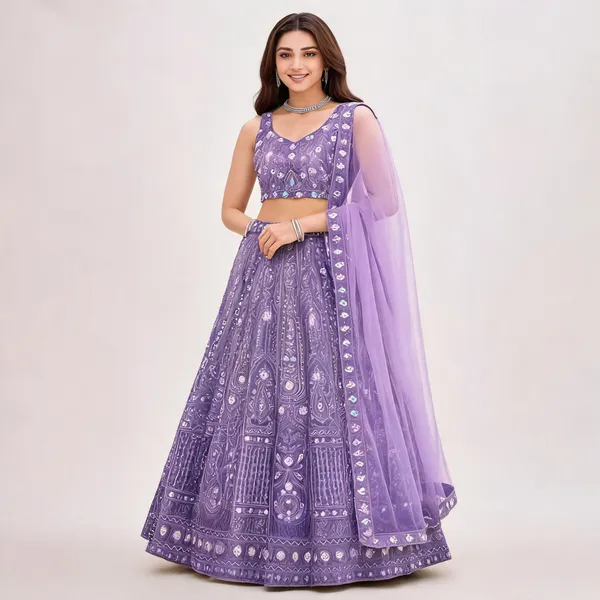 Lavender_Cotton_Lehenga_Blouse_And_Dupatta_For_Women