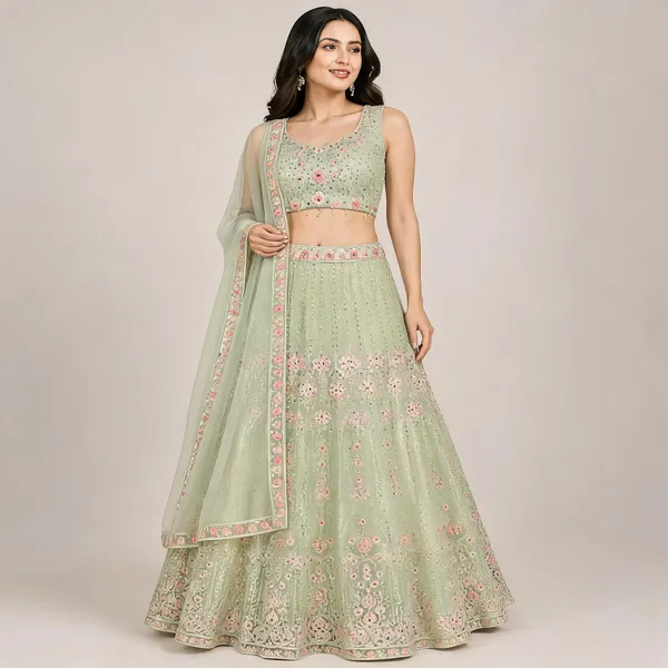 Pista_Green_Cotton_Lehenga_Blouse_And_Dupatta_For_Women