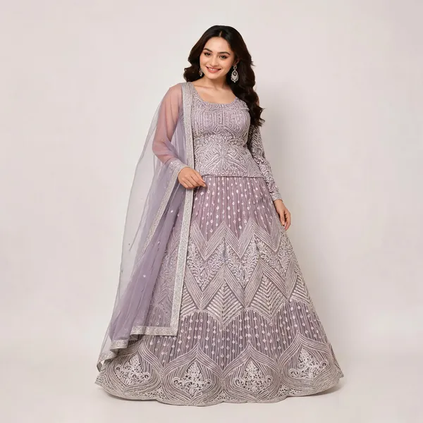 Lavender_Cotton_Lehenga_Blouse_And_Dupatta_For_Women