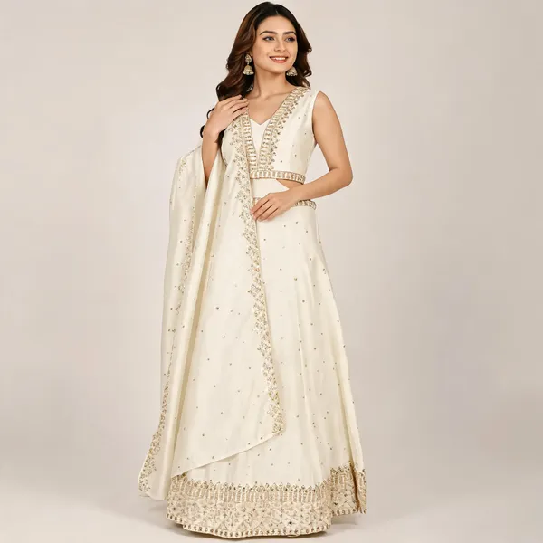 Off_White_Cotton_Lehenga_Blouse_And_Dupatta_For_Women