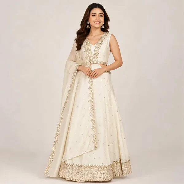 Off_White_Cotton_Lehenga_Blouse_And_Dupatta_For_Women