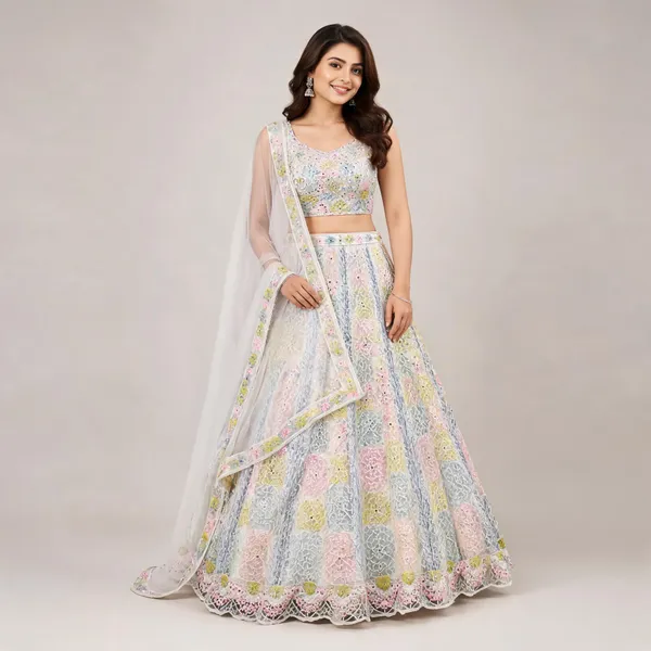 Multicolor_Cotton_Lehenga_Blouse_And_Dupatta_For_Women