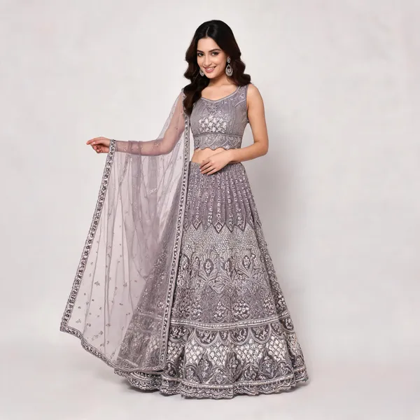 Lavender_Cotton_Lehenga_Blouse_And_Dupatta_For_Women