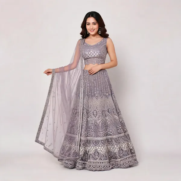 Lavender_Cotton_Lehenga_Blouse_And_Dupatta_For_Women