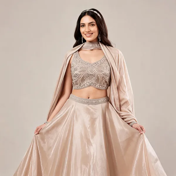 Beige_Cotton_Lehenga_Blouse_And_Dupatta_For_Women