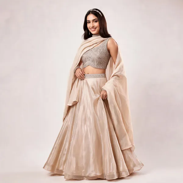 Beige_Cotton_Lehenga_Blouse_And_Dupatta_For_Women