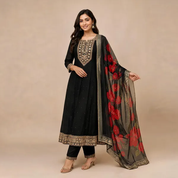 Black_Cotton_Kurta_Set_For_Women