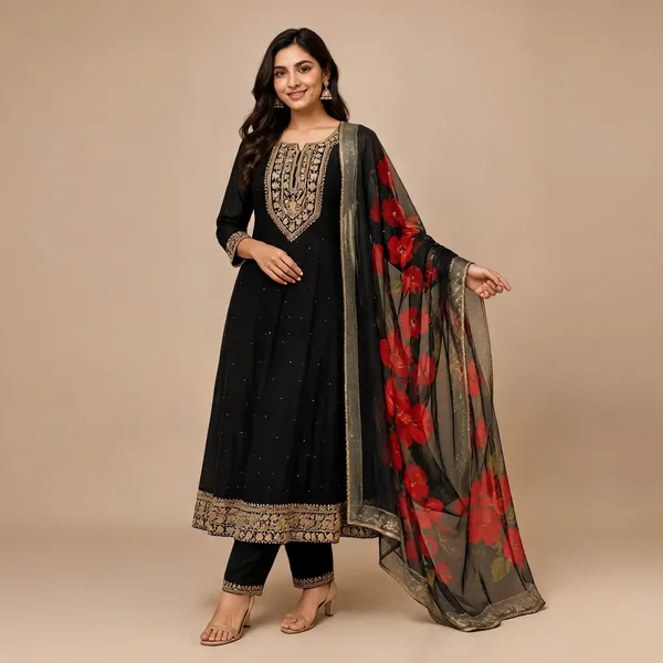 Black_Cotton_Kurta_Set_For_Women