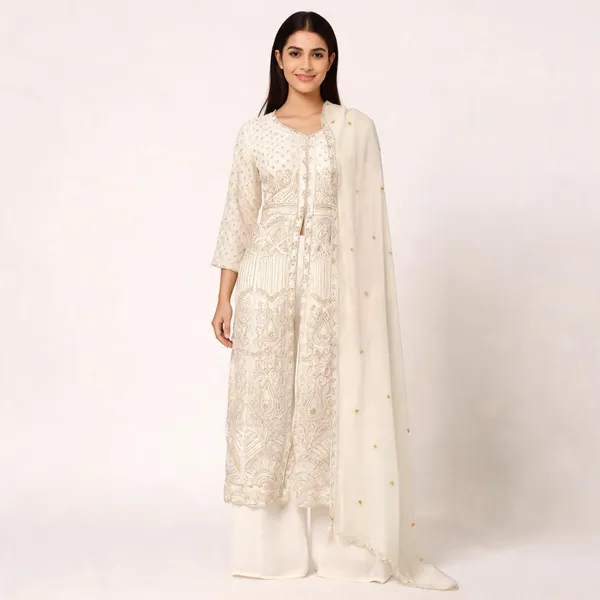 White_Georgette_Kurta_Set_For_Women