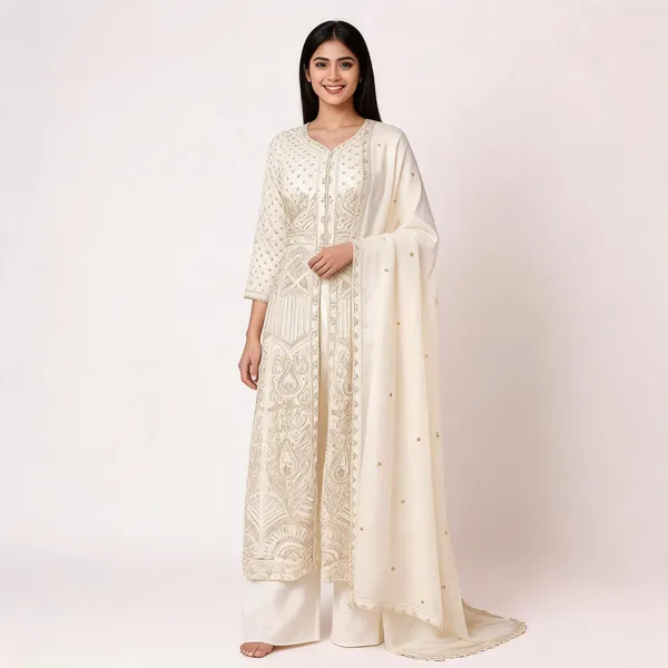White_Georgette_Kurta_Set_For_Women