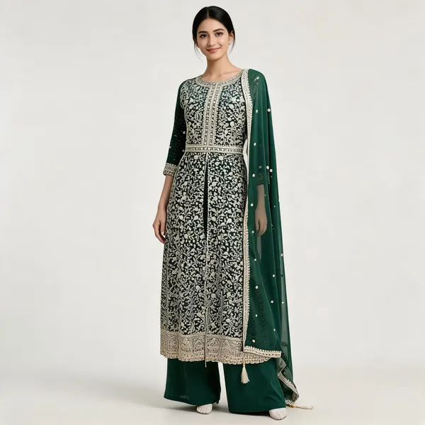 Bottle_Green_Georgette_Kurta_Set_For_Women