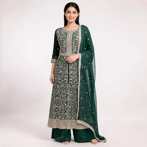 Bottle_Green_Georgette_Kurta_Set_For_Women