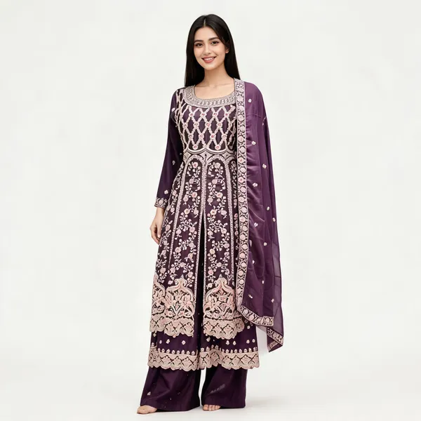 Wine_Vichitra_Kurta_Set_For_Women