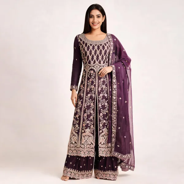 Wine_Vichitra_Kurta_Set_For_Women