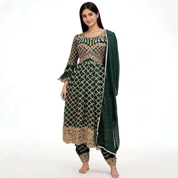 Green_Georgette_Kurta_Set_For_Women