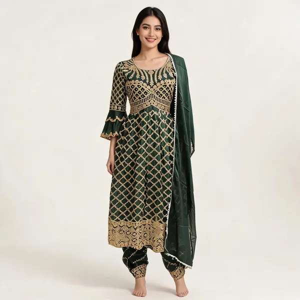 Green_Georgette_Kurta_Set_For_Women