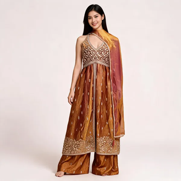 Orange_Rust_Georgette_Kurta_Set_For_Women