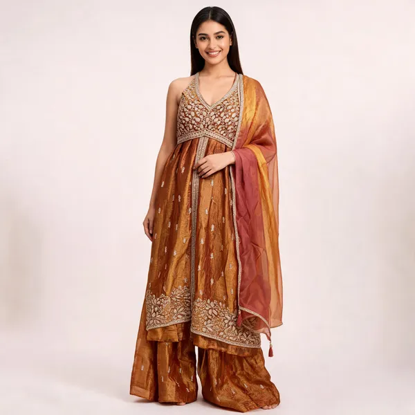 Orange_Rust_Georgette_Kurta_Set_For_Women