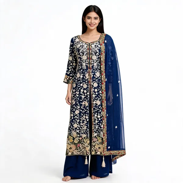 Blue_Georgette_Kurta_Set_For_Women