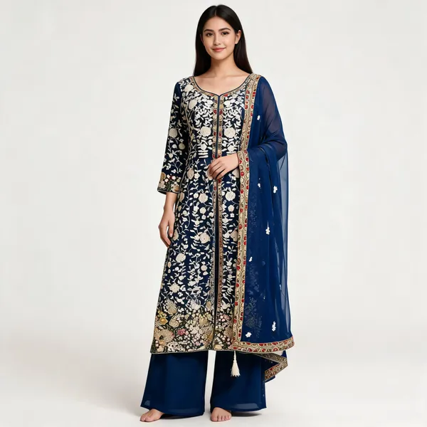Blue_Georgette_Kurta_Set_For_Women