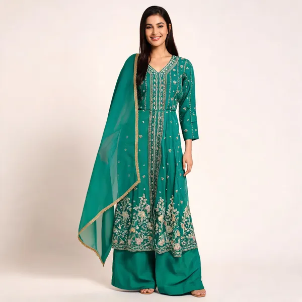 Green_Cotton_Kurta_Set_For_Women