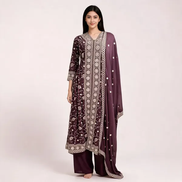 Wine_Georgette_Kurta_Set_For_Women