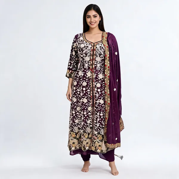 Wine_Georgette_Kurta_Set_For_Women