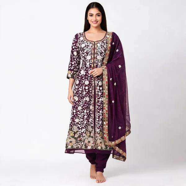 Wine_Georgette_Kurta_Set_For_Women