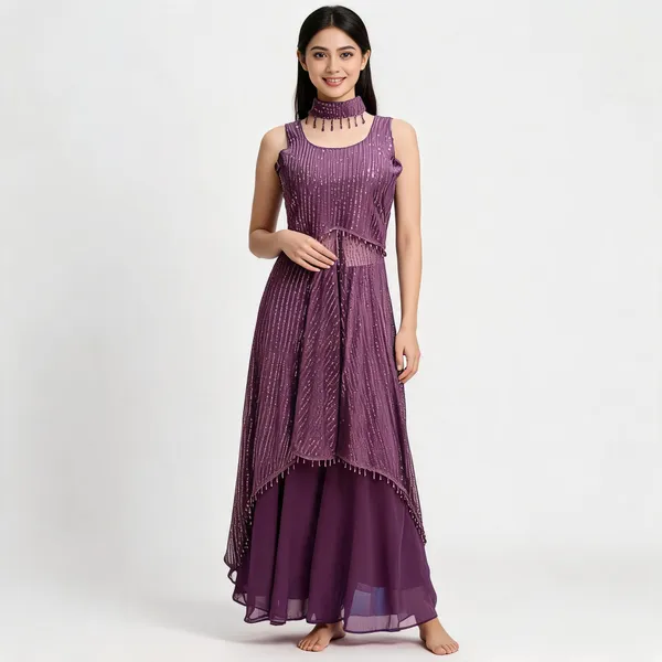 Wine_Georgette_Kurta_Set_For_Women