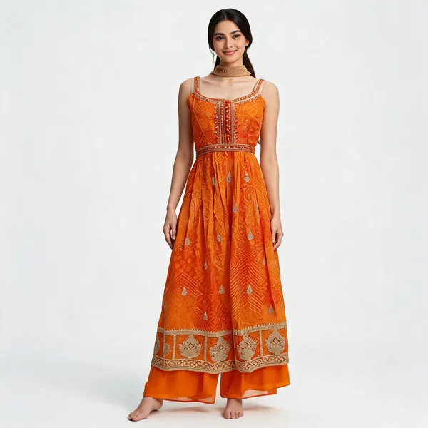 Orange_Rust_Georgette_Kurta_Set_For_Women