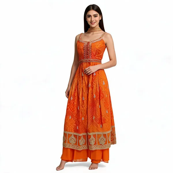 Orange_Rust_Georgette_Kurta_Set_For_Women