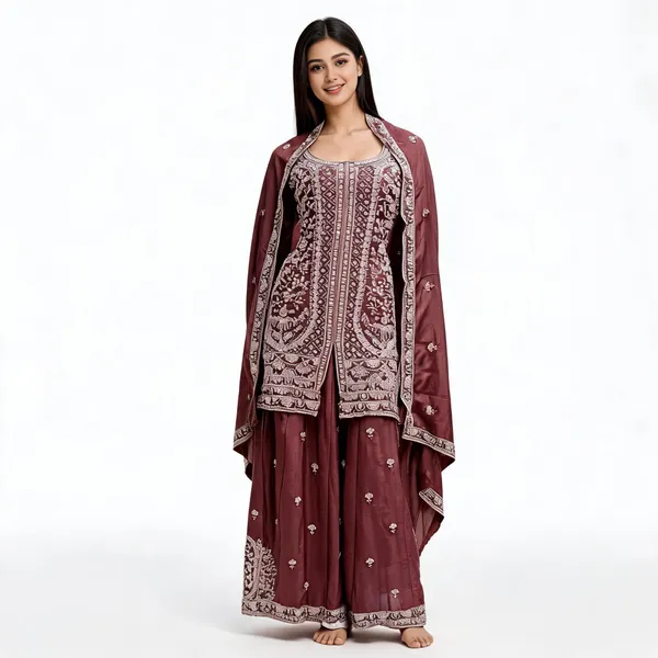 Rust_Vichitra_Kurta_Set_For_Women