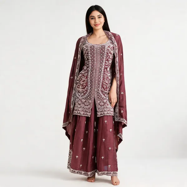 Rust_Vichitra_Kurta_Set_For_Women