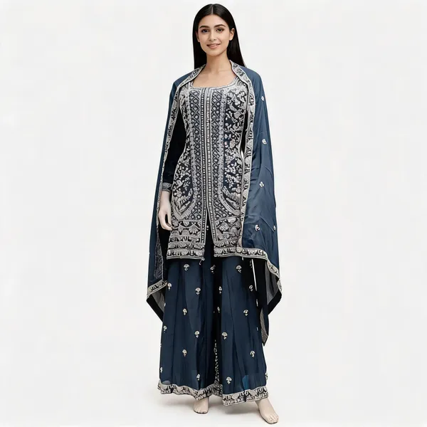 Blue_Vichitra_Kurta_Set_For_Women