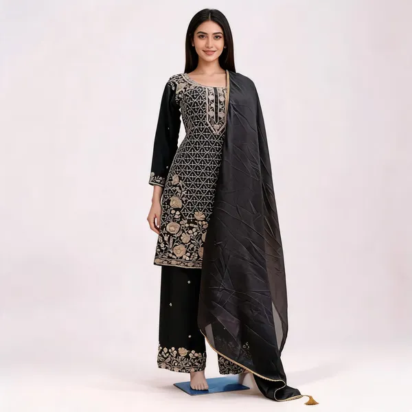 Black_Vichitra_Kurta_Set_For_Women
