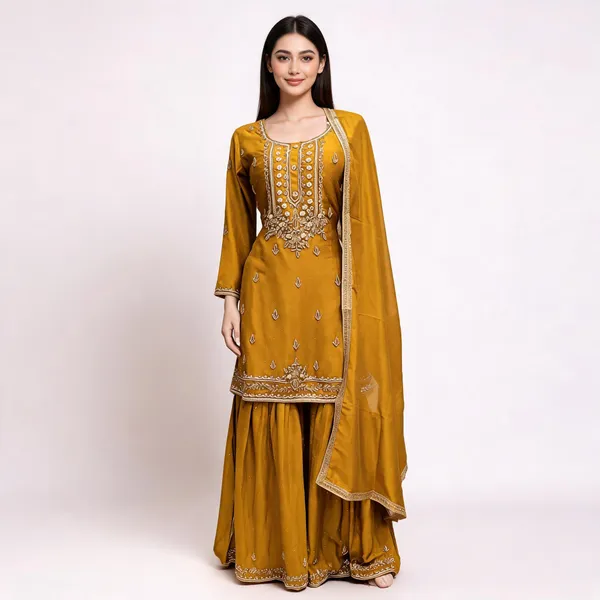 Yellow_Vichitra_Kurta_Set_For_Women