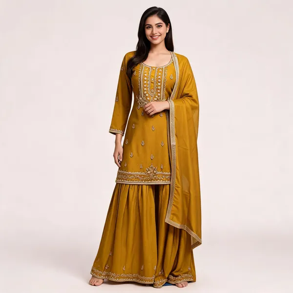 Yellow_Vichitra_Kurta_Set_For_Women