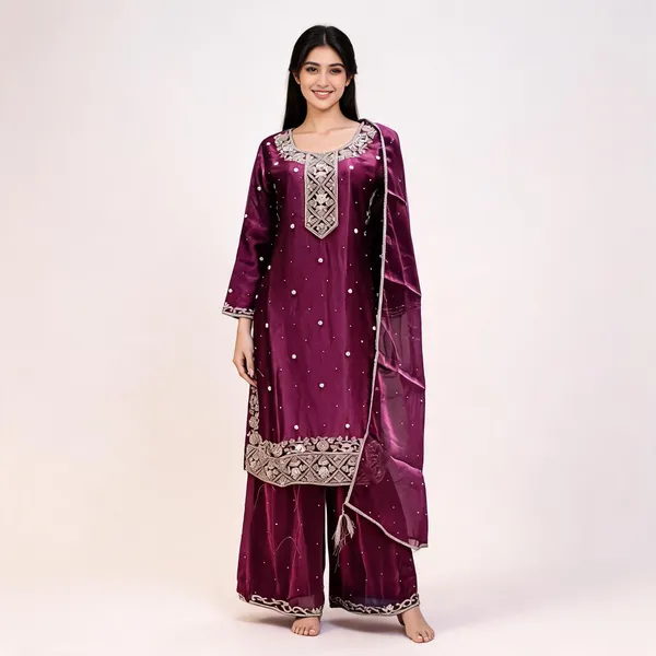 Wine_Soft_Silk_Kurta_Set_For_Women