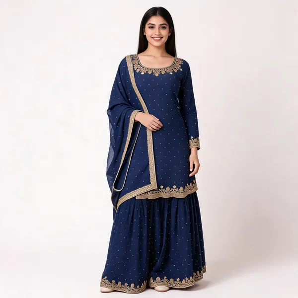 Blue_Vichitra_Kurta_Set_For_Women