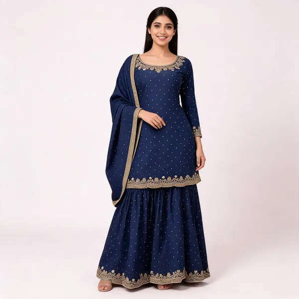 Blue_Vichitra_Kurta_Set_For_Women