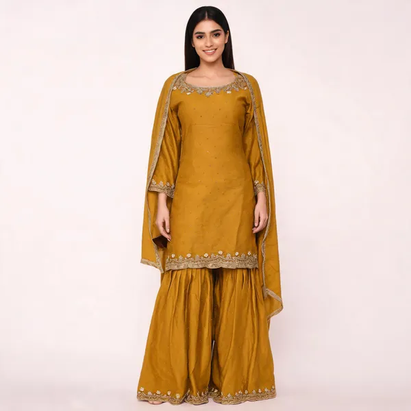 Yellow_Vichitra_Kurta_Set_For_Women