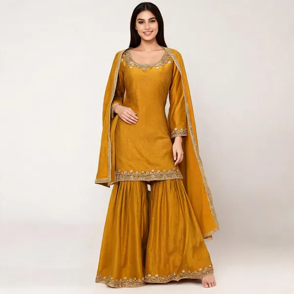 Yellow_Vichitra_Kurta_Set_For_Women