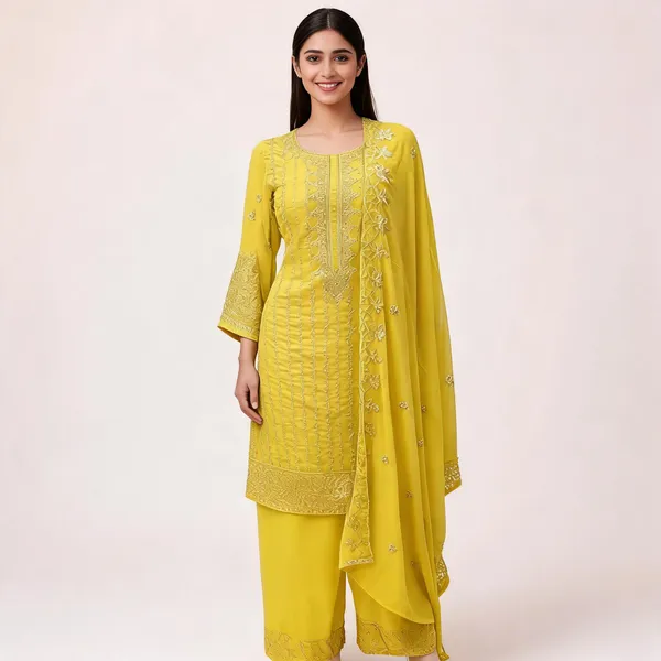 Yellow_Georgette_Kurta_Set_For_Women