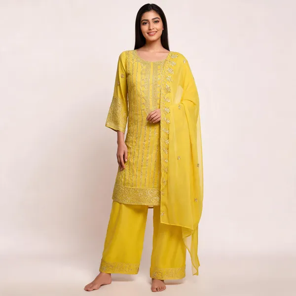 Yellow_Georgette_Kurta_Set_For_Women